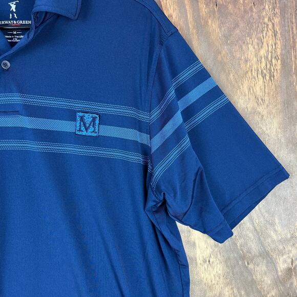 Fairway & Greene Mens Shirt Blue Golf Polo Striped Comfort Quick Dry Stretch M - Picture 5 of 12